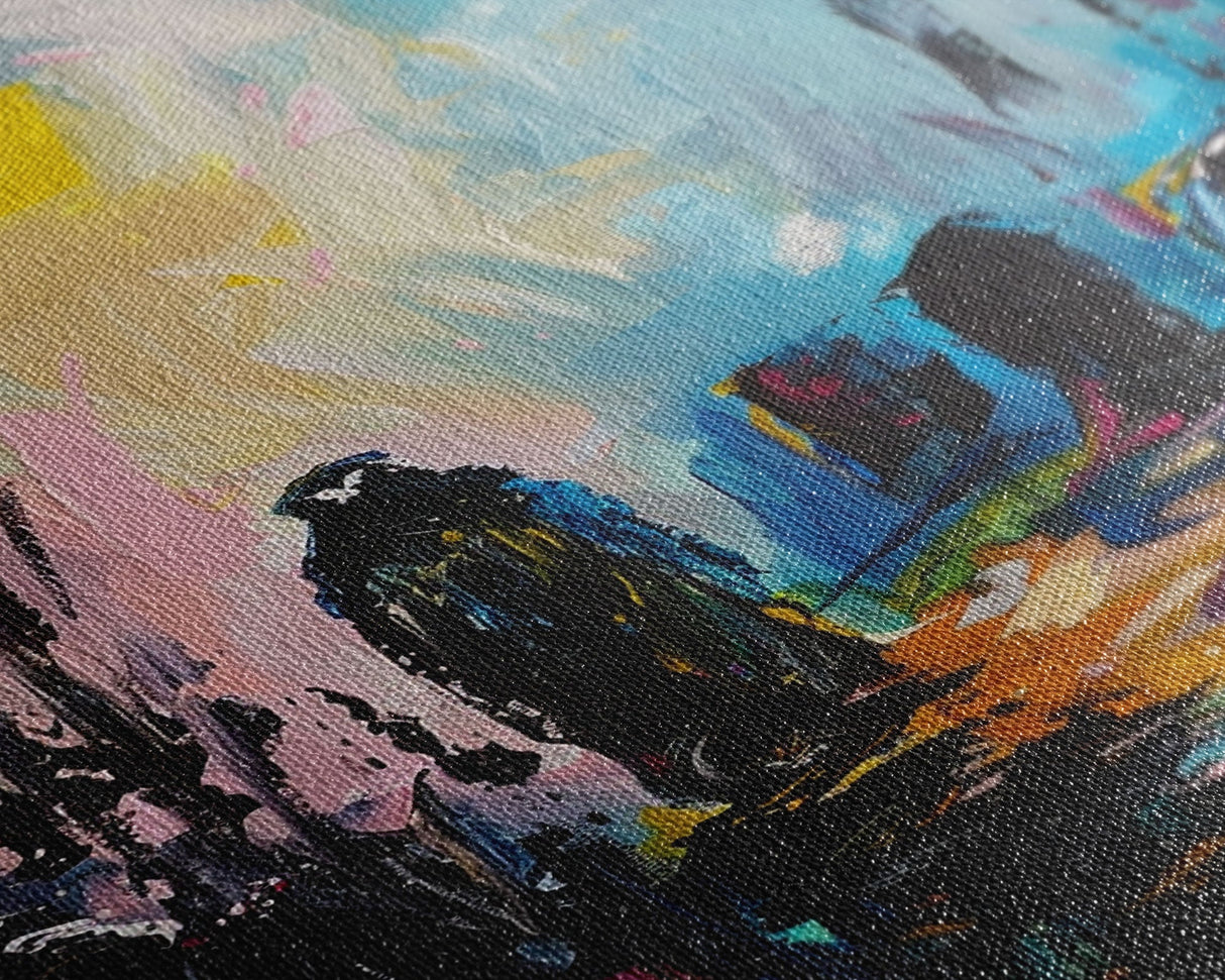 Creepy Haunted Cemetary Framed Canvas Print Halloween Art, Impasto Style Spooky Season Decor