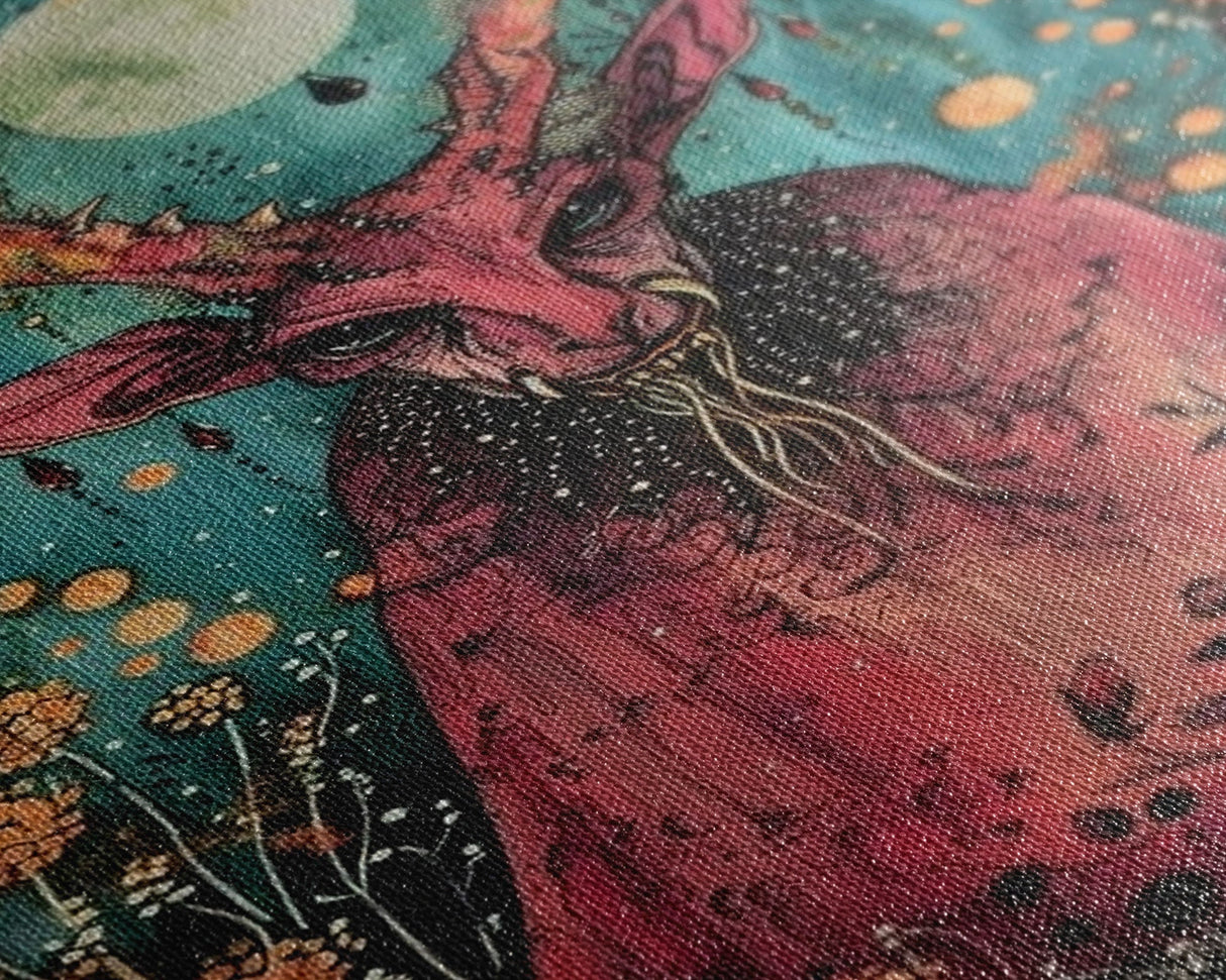 Enchanted Demon Under Full Moon Framed Canvas Print, Halloween Art, Creepy Wall Art, Spooky Home Decor, Art, Haunting Living Room Decor