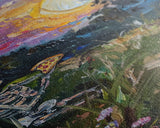 Graveyard Pizza Party Framed Canvas print, Skeleton Eating Pizza In a Cemetary Halloween Decor