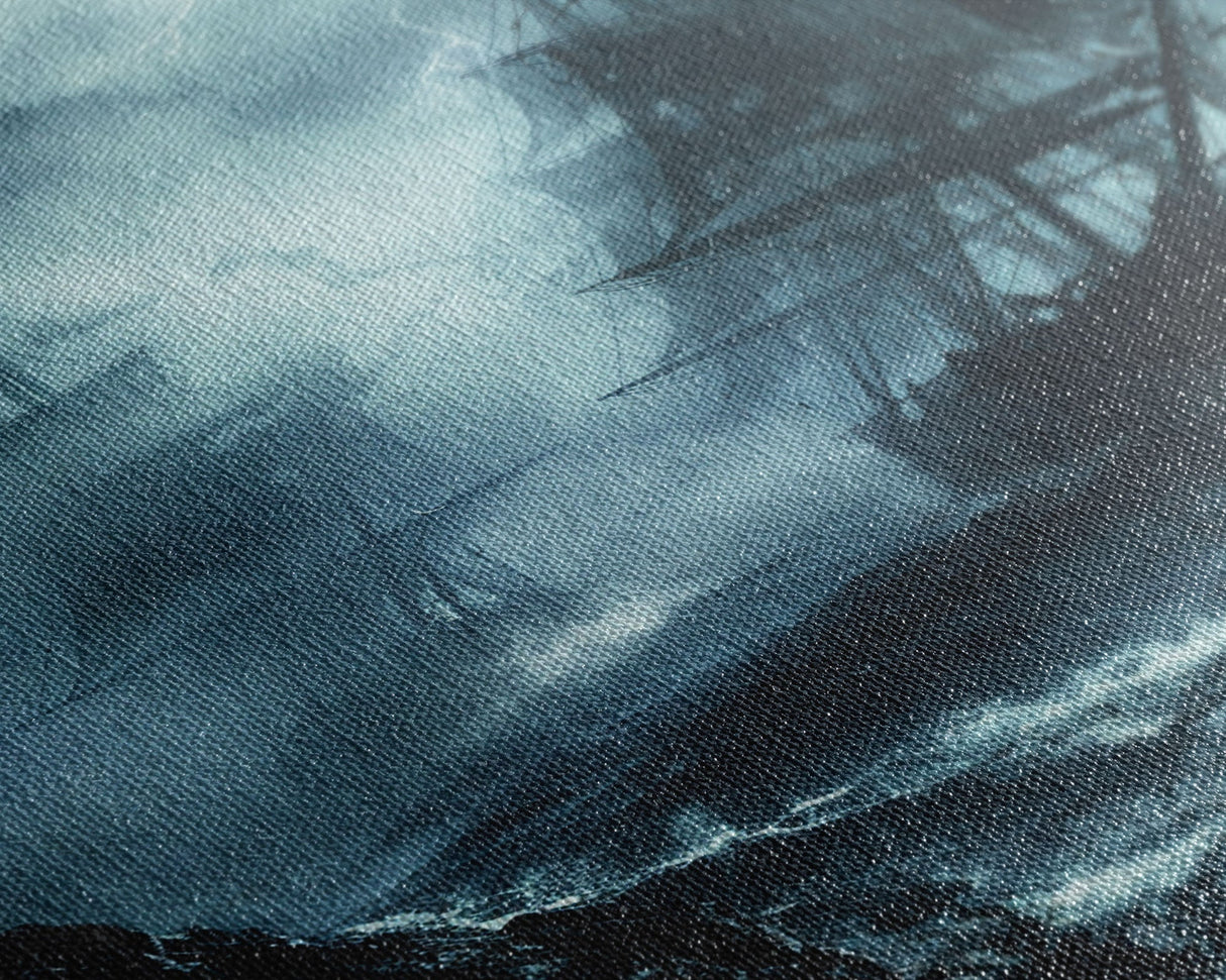 Ghost Ship in Storm Halloween Art, Spooky Maritime, Haunted Ocean, Creepy Seascape, Stormy Night, Framed Canvas Print