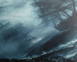 Ghost Ship in Storm Halloween Art, Spooky Maritime, Haunted Ocean, Creepy Seascape, Stormy Night, Framed Canvas Print