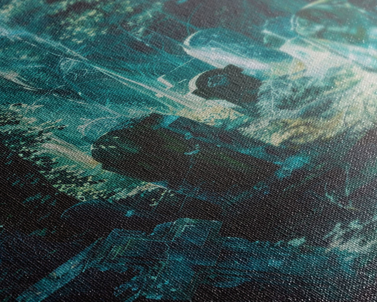 Haunted Graveyard Framed Canvas Print, Halloween Wall Art, Spooky Cemetery, Midnight Shadows, Haunted Forest, Ghostly Vibes, Gothic Decor