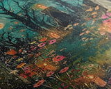 Haunted Graveyard with Flowers Framed Canvas Print, Wall Art, Halloween Cemetery Art, Spooky Home Decor, Ghostly Garden Painting