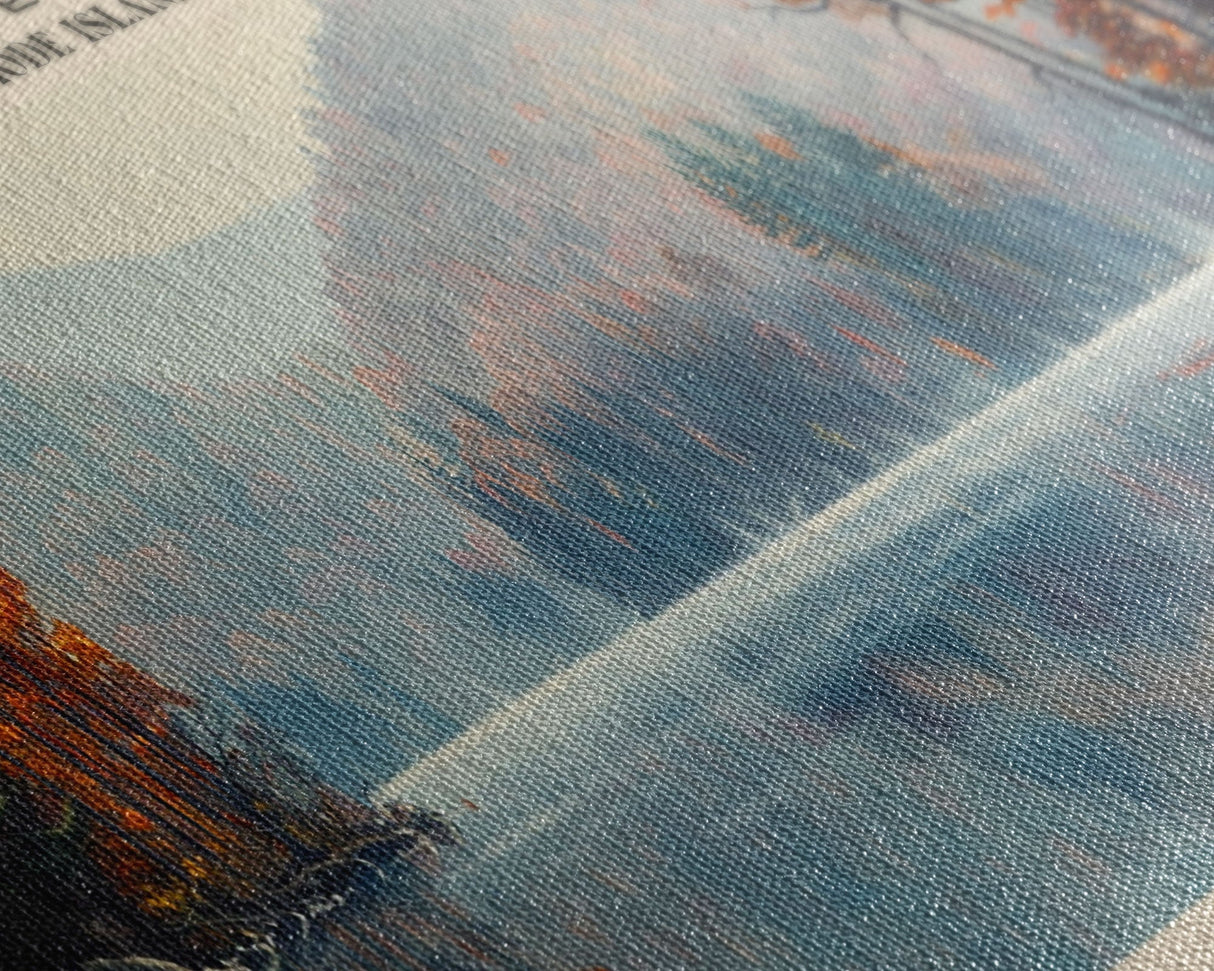 Boone Lake Rhode Island Framed Canvas Print, Panoramic Lake House Decor, Scenic View, Travel Poster, Rustic Art, Lake Painting