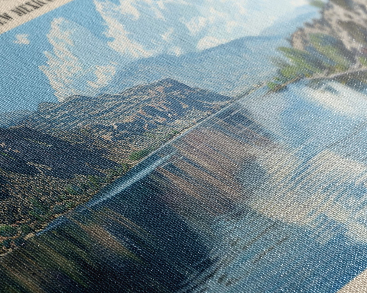 Caballo Lake New Mexico Framed Canvas Print, Lake House Art, Panoramic Wall Art, Travel Poster, Modern Lake Painting, Home Decor