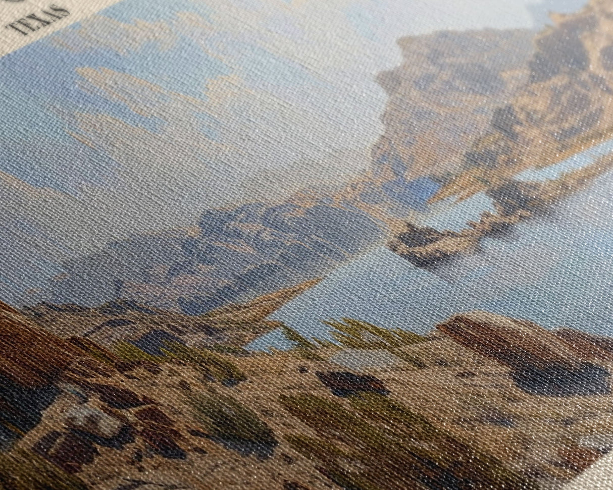 Choke Canyon Reservoir Framed Canvas Print, Panoramic Lake House Decor, Wide Wall Art, Travel Poster, Modern Lake Painting, Nature Art