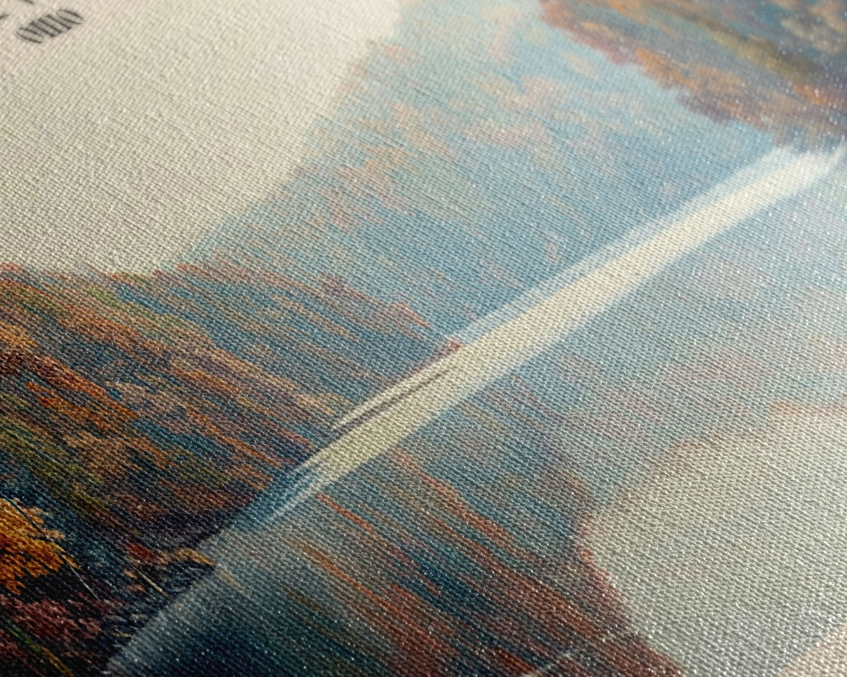 Findley Lake Ohio Framed Canvas Print, Lake House Art, Panoramic Travel Poster, Wall Art, Vibrant Lake Painting, Home Decor