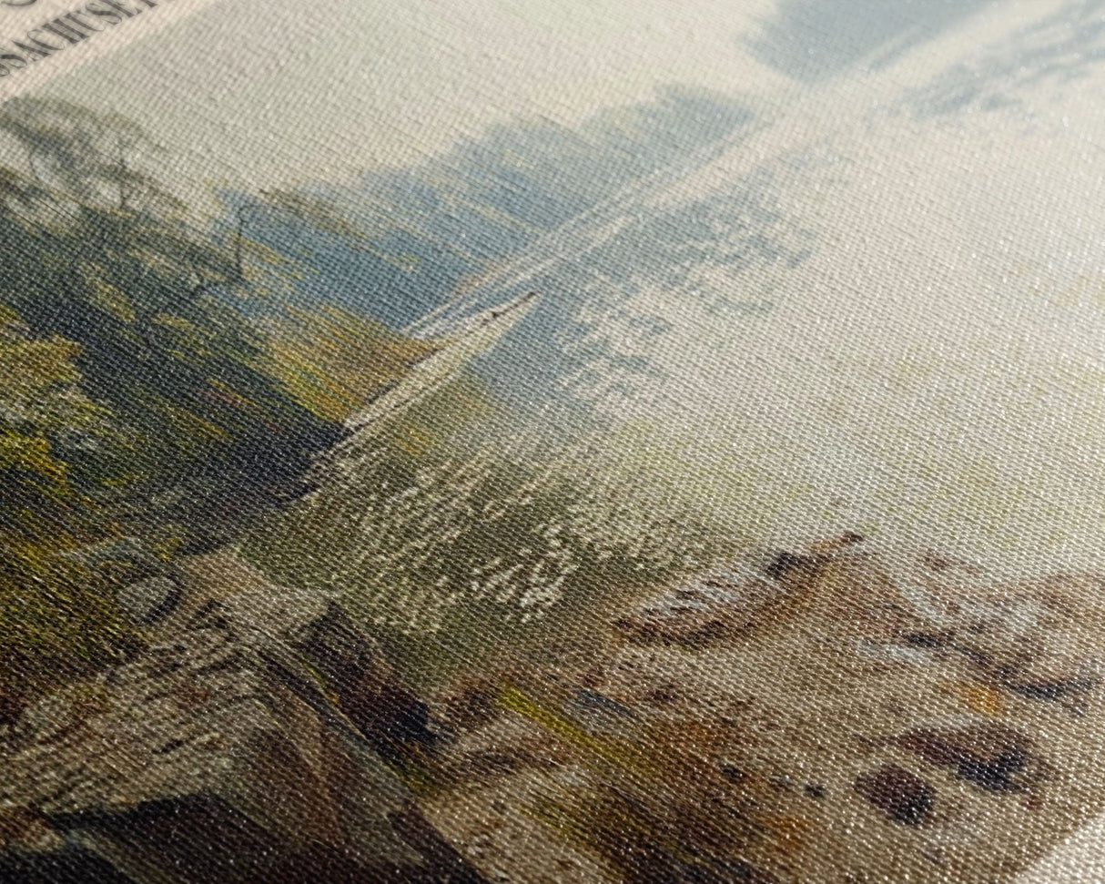 Lake Massapoag Massachusetts Framed Canvas Print, Lake House Decor, Panoramic Wall Art, Travel Poster, Serene Waterscape Painting, Boho Art