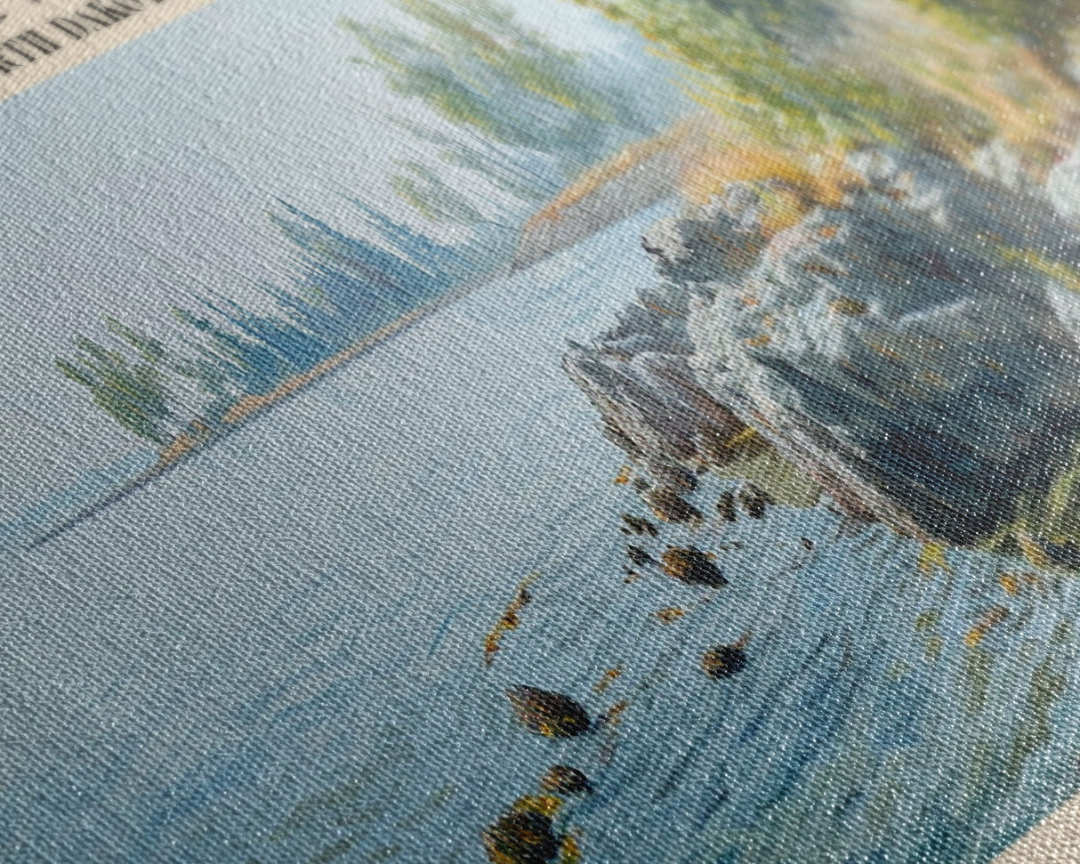 Lake Metigoshe North Dakota Framed Canvas Print, Lake House Decor, Panoramic Wall Art, Travel Poster, Serene Landscape Painting, Living Room Decor