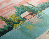 Banning Lake Indiana Framed Canvas Print, Panoramic Travel Poster, Midcentury Modern Wall Art, Pop Art, Bedroom Decor