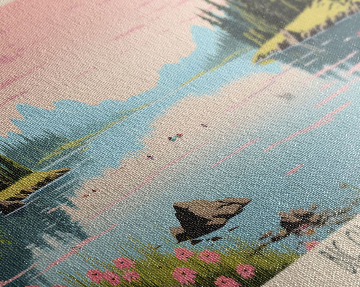 Big Chapman Lake Indiana Framed Canvas Print, Panoramic Travel Poster, Midcentury Modern Wall Art, Pop Art, Nature Lake House Art, Bedroom Decor