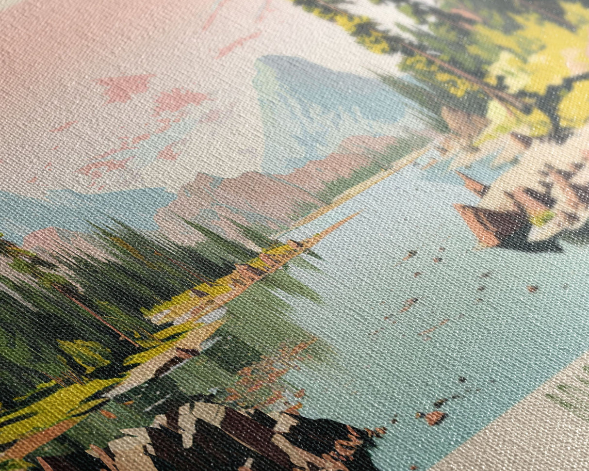 Bradley Lake Wyoming Framed Canvas Print, Midcentury Modern Panoramic Wall Art, Living Room Decor, Pop Art, Travel Poster Art