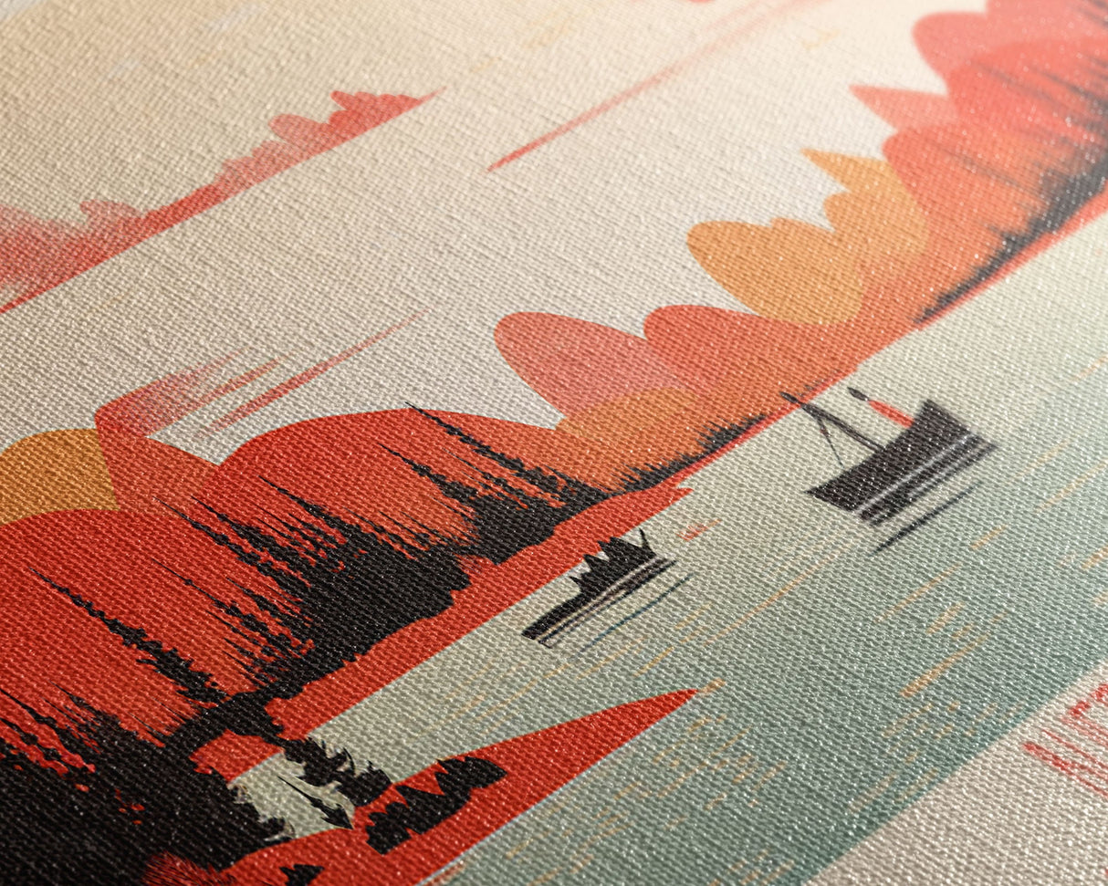 Buffalo Lake Northwest Territories Framed Canvas Print, Pop Art Panoramic Travel Poster, Midcentury Modern, Wall Art, Scenic Nature Painting, Bedroom Decor