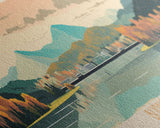 Burnsville Lake West Virginia Framed Canvas Print, Midcentury Modern Panoramic Wall Art, Living Room Decor, Pop Art, Travel Poster Art, Scenic Nature Painting