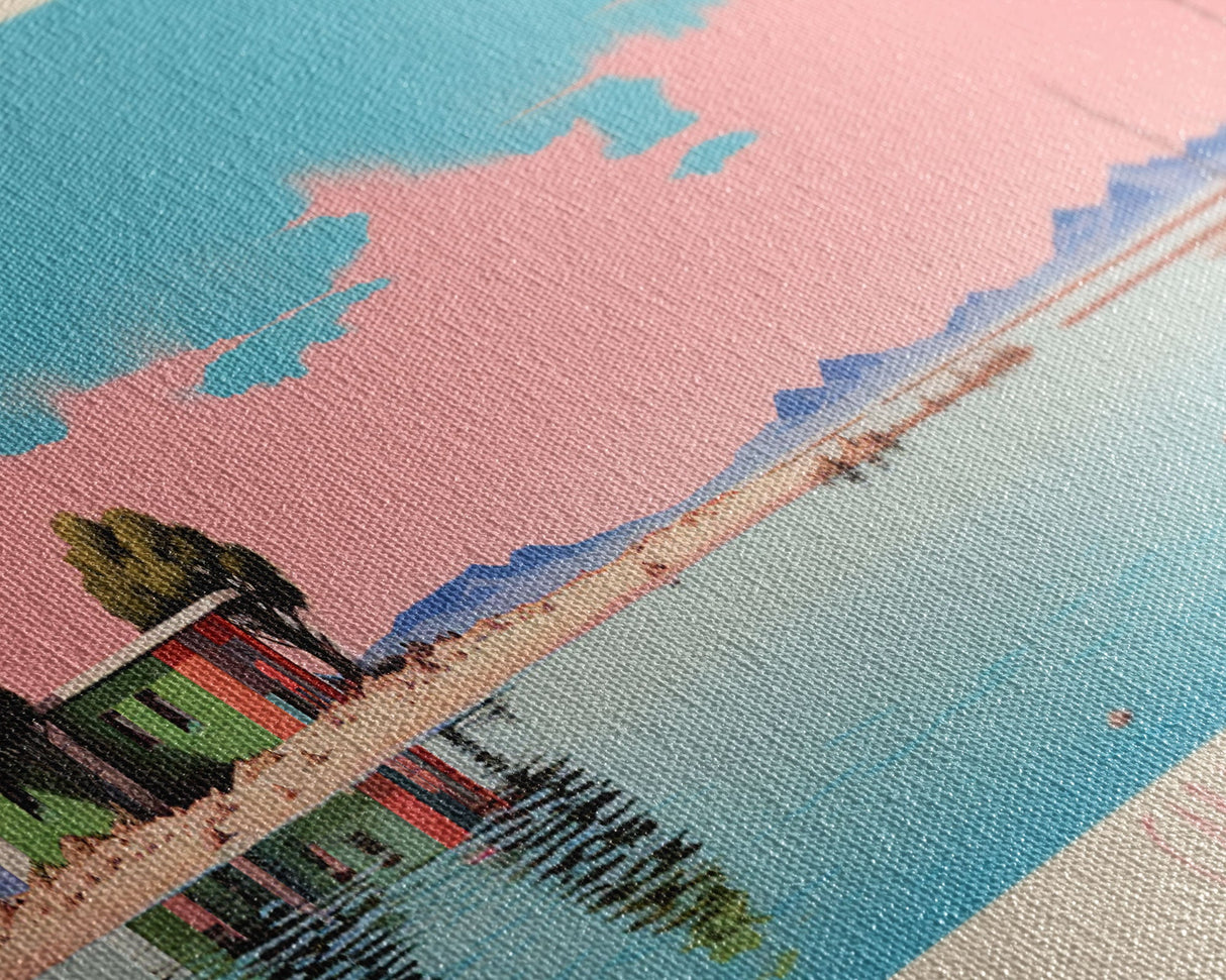 Caballo Lake New Mexico Framed Canvas Print, Midcentury Modern Panoramic Wall Art, Living Room Decor, Pop Art, Travel Poster Art, Scenic Nature Painting