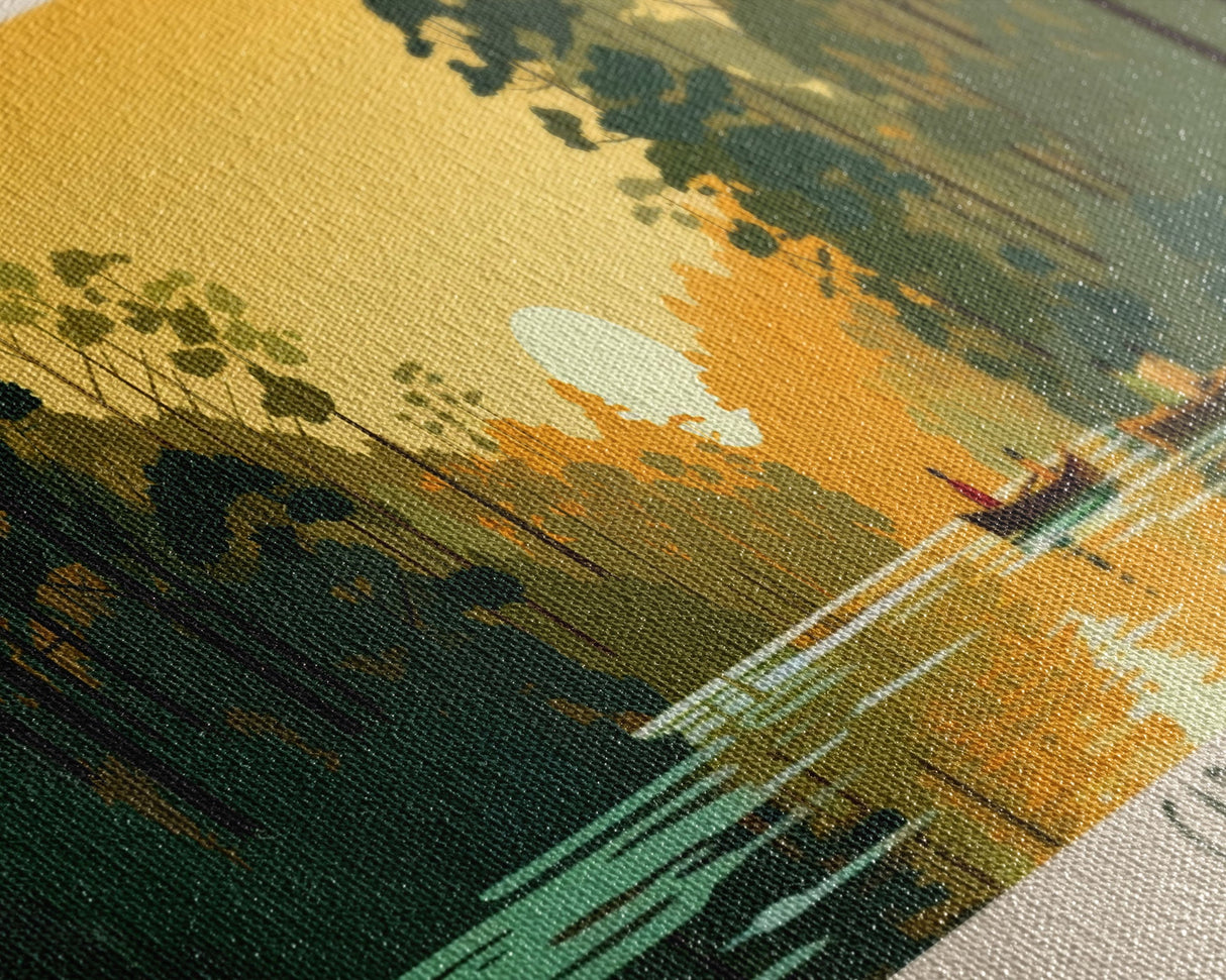 Caddo Lake Louisiana Framed Canvas Print, Pop Art Panoramic Travel Poster, Midcentury Modern, Wall Art, Scenic Nature Painting, Bedroom Decor