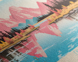 Calling Lake Alberta Framed Canvas Print, Midcentury Modern Panoramic Wall Art, Living Room Decor, Pop Art, Travel Poster Art, Scenic Nature Painting