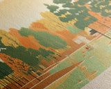 Canobie Lake New Hamphire Framed Canvas Print, Midcentury Modern Panoramic Wall Art, Living Room Decor, Pop Art, Travel Poster Art, Scenic Nature Painting