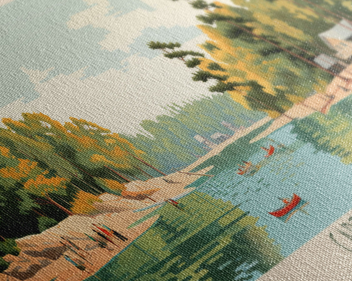 Carters Lake Georgia Framed Canvas Print, Pop Art Panoramic Travel Poster, Midcentury Modern, Wall Art, Scenic Nature Painting, Bedroom Decor, Living Room Art