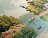 Carters Lake Georgia Framed Canvas Print, Pop Art Panoramic Travel Poster, Midcentury Modern, Wall Art, Scenic Nature Painting, Bedroom Decor, Living Room Art