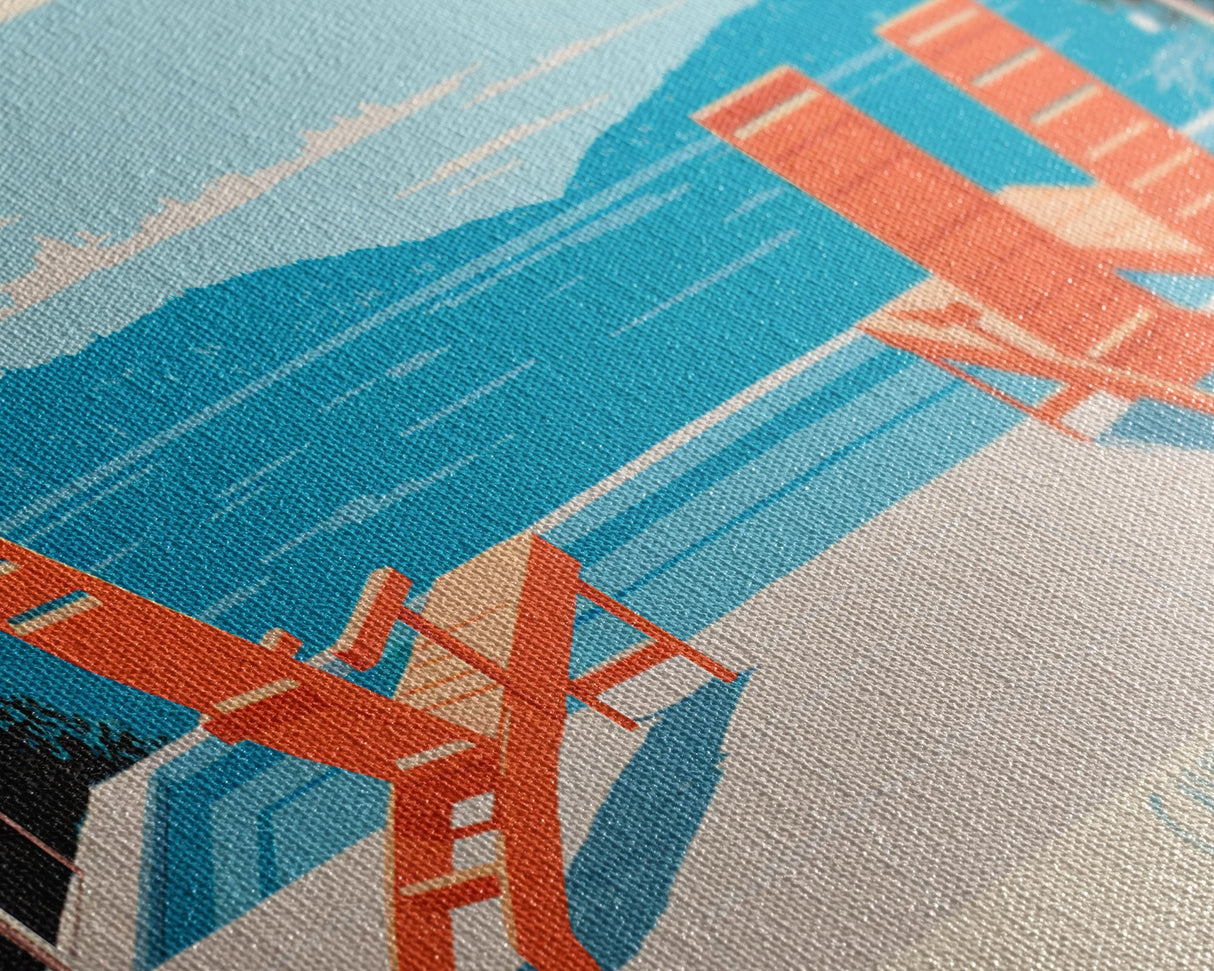 Cayuga Lake New York Framed Canvas Print, Pop Art Panoramic Travel Poster, Midcentury Modern, Wall Art, Scenic Nature Painting, Bedroom Decor, Living Room Art