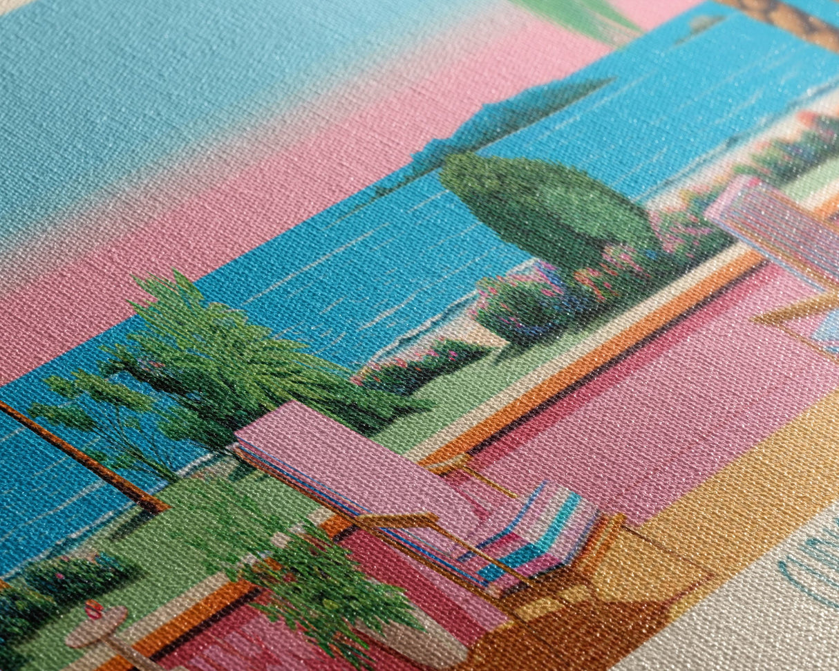 Christine Lake New Hamphire Framed Canvas Print, Pop Art Panoramic Travel Poster, Midcentury Modern, Wall Art, Scenic Nature Painting, Bedroom Decor, Living Room Art