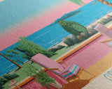 Christine Lake New Hamphire Framed Canvas Print, Pop Art Panoramic Travel Poster, Midcentury Modern, Wall Art, Scenic Nature Painting, Bedroom Decor, Living Room Art