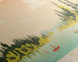 Clearwater Lake Manitoba Framed Canvas Print, Midcentury Modern Panoramic Wall Art, Living Room Decor, Pop Art, Travel Poster Art, Scenic Nature Painting, Lake House Decor