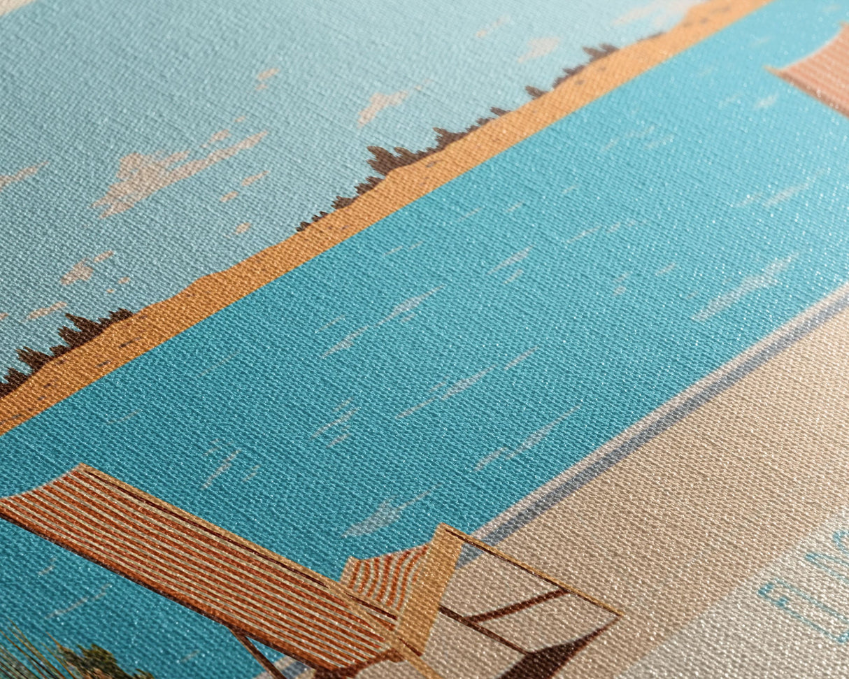 El Dorado Lake Kansas Framed Canvas Print, Panoramic Wall Art, Midcentury Modern, Pop Art, Living Room Art, Travel Poster, Vintage Lake Art