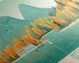 Greenwood Lake New York Framed Canvas Print, Panoramic Art, Midcentury Modern, Pop Art, Bedroom Decor, Travel Poster, Lake House Decor