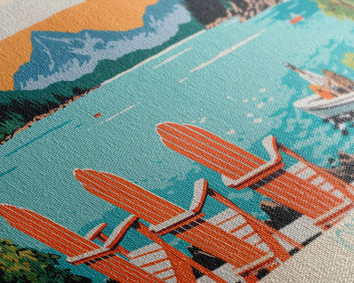 Jordan Pond Maine Framed Canvas Print, Panoramic Wall Art, Midcentury Modern, Pop Art, Bedroom Decor, Travel Poster, Artistic Home Decor