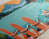 Jordan Pond Maine Framed Canvas Print, Panoramic Wall Art, Midcentury Modern, Pop Art, Bedroom Decor, Travel Poster, Artistic Home Decor