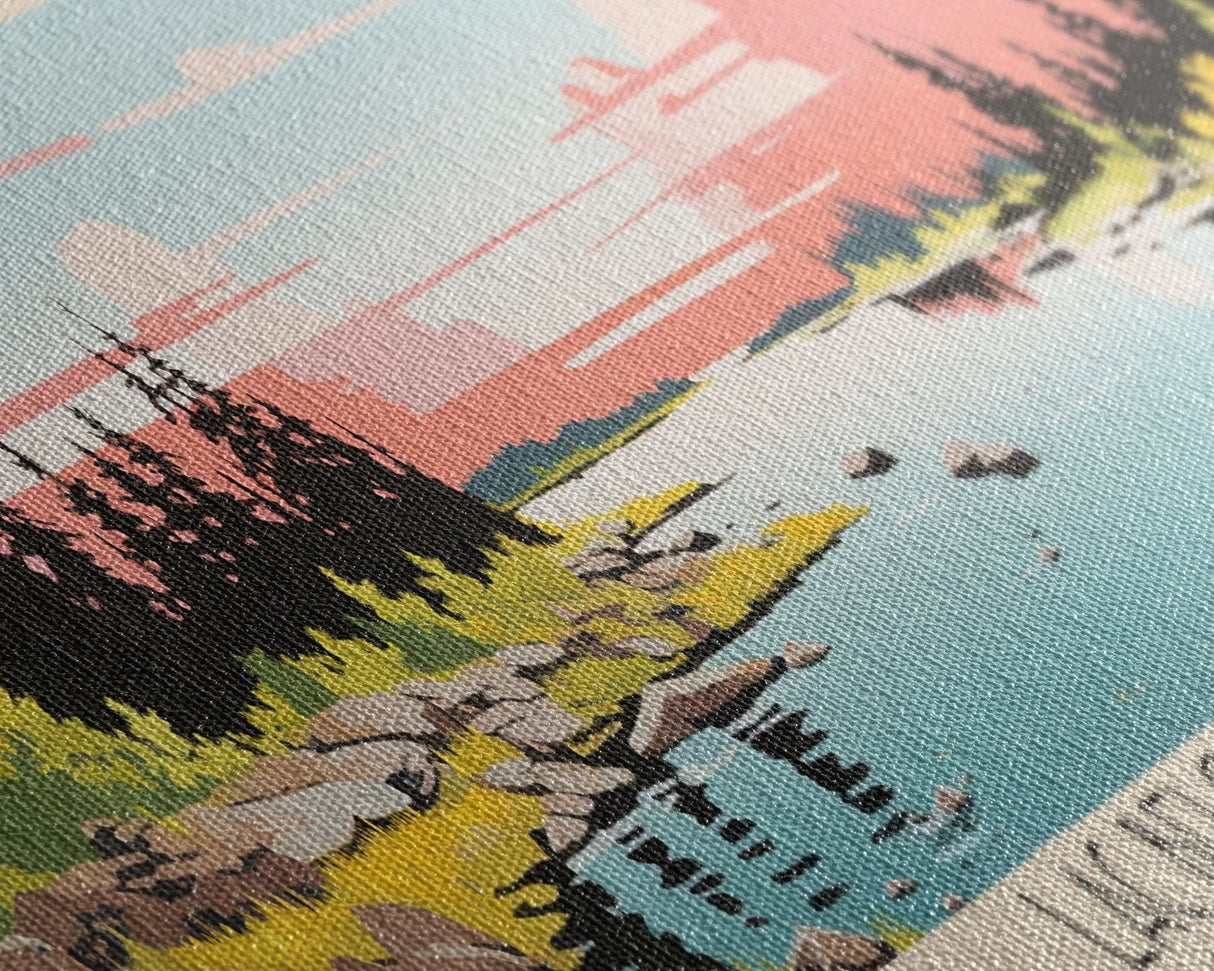 Lac Belot Northwest Territories Framed Canvas Print, Panoramic Wall Art, Midcentury Modern, Pop Art, Lake House Art, Travel Poster, Living Room Decor