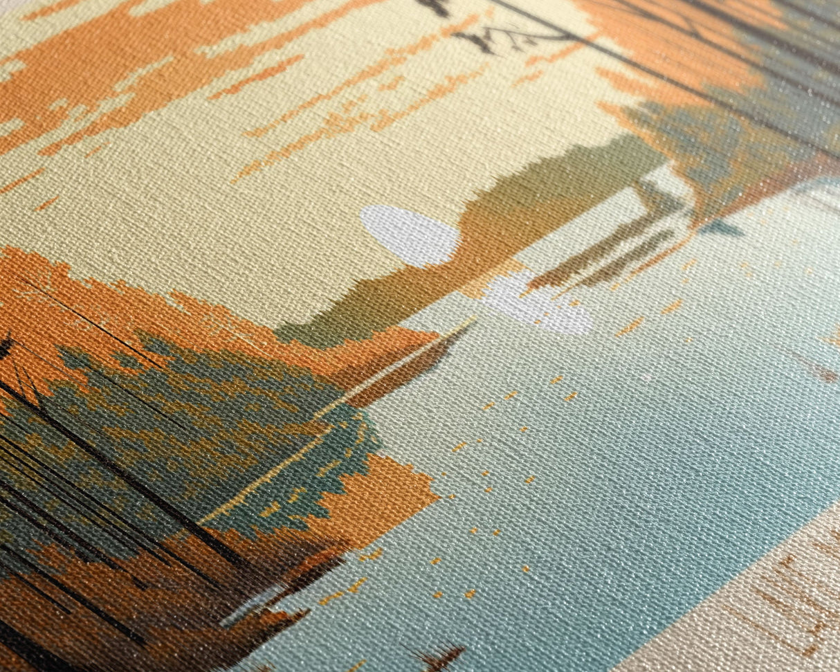 Lake Mattamuskeet North Carolina Framed Canvas Print, Panoramic Wall Art, Midcentury Modern, Pop Art, Bedroom Art, Travel Poster, Lake House Decor