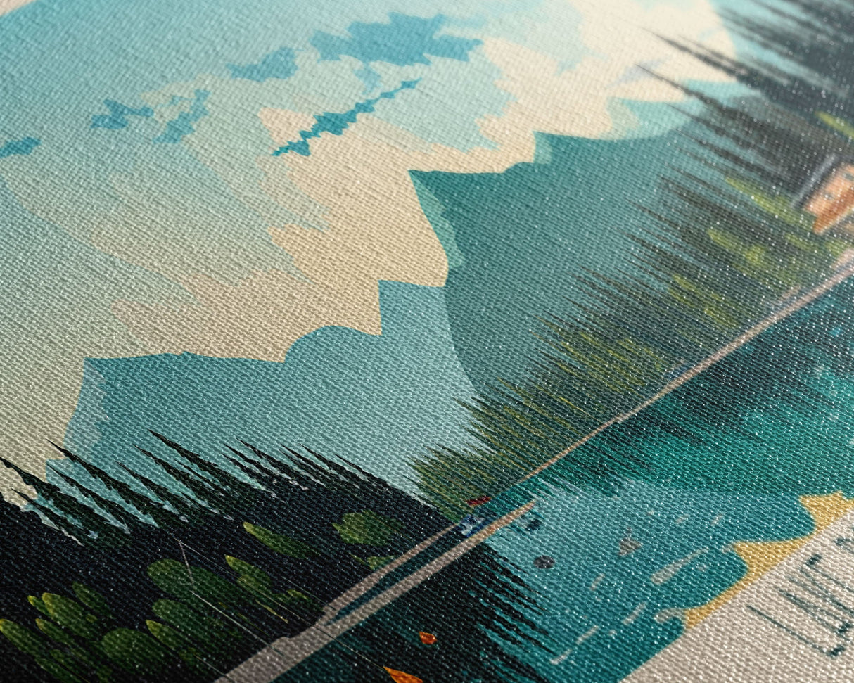 Lake Pend Oreille Idaho Framed Canvas Print, Panoramic Wall Art, Midcentury Modern, Pop Art, Living Room Decor, Travel Poster, Lake House Art