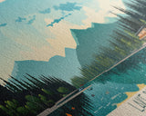 Lake Pend Oreille Idaho Framed Canvas Print, Panoramic Wall Art, Midcentury Modern, Pop Art, Living Room Decor, Travel Poster, Lake House Art