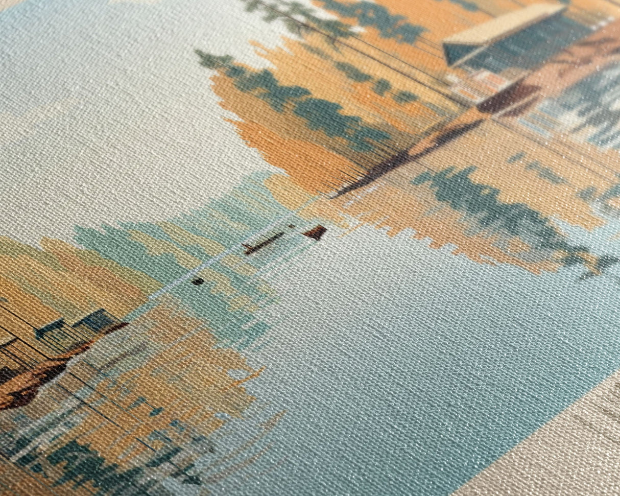 Lake Sinclair Georgia Framed Canvas Print, Panoramic Wall Art, Midcentury Modern, Pop Art, Living Room Decor, Travel Poster, Lake House Art