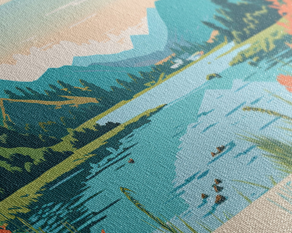 Lake Sonoma California Framed Canvas Print, Panoramic Wall Art, Midcentury Modern, Pop Art, Living Room Decor, Travel Poster, Lake House Art