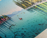 Lake Tahoe CaliforniaNevada Framed Canvas Print, Panoramic Wall Art, Midcentury Modern, Pop Art, Bedroom Art, Travel Poster, Lake House Decor