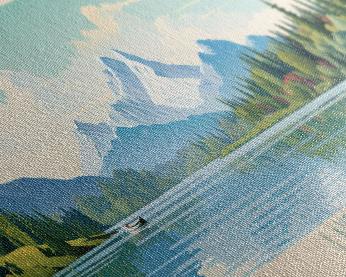 Lake Tahoma North Carolina Framed Canvas Print, Panoramic Wall Art, Midcentury Modern, Pop Art, Living Room Decor, Travel Poster, Lake House Art