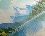 Lake Tahoma North Carolina Framed Canvas Print, Panoramic Wall Art, Midcentury Modern, Pop Art, Living Room Decor, Travel Poster, Lake House Art