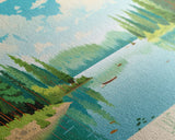 Lake Wentworth, New Hampshire Panoramic Wall Art Framed Canvas Print, Midcentury Modern, Pop Art, Home Decor, Travel Poster, Living Room Art