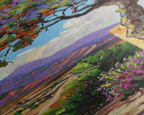 Oversized Texture Mountain Landscape Art Framed and Printed on Canvas, Vertical Impasto Painting on Canvas, Skinny Bedroom Wall Art