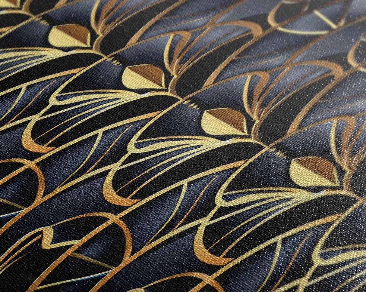 Gold Art Deco Pattern on Black Background - Framed Canvas Print, Midcentury Modern Art, Skinny Art, Tall Art, Living Room Wall Decor, Minimalist Art