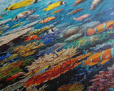 Vibrant Coral Reef Underwater Scene Featuring Diverse Tropical Fish on a Framed Canvas Print Skinny Art Piece