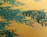 Japanese Skinny Art of Wisteria Hanging Over a Golden Background – Framed Canvas Print