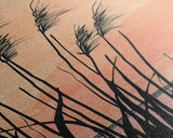 Reeds Silhouetted Against Soft Orange Sunset Skinny Art Tall Art Framed Canvas Print Japanese Style Art Ukiyo-e Art Wood Block Print Tranquil Scenic
