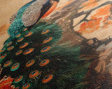Majestic Peacock Perched On A Branch With Autumn Leaves, Skinny Art Tall Wall Art Framed Canvas Print Japanese Style Art