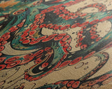 Vintage Canvas Print With Vibrant Octopus Design Ukiyo-e Wall Art Wood Block Print Tall Art Japanese Style Skinny Art