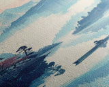Serene Rowboat On A Misty Lake With Mountains – Framed Canvas Print Showcasing Skinny Art With Ukiyo-E Art And Japanese Style Art Tall Art